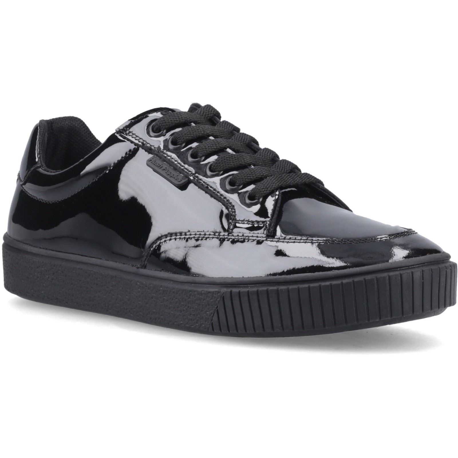 Hush Puppies Evelyn Lace Snr Leather Girl's Black Patent Lace-Up Shoes