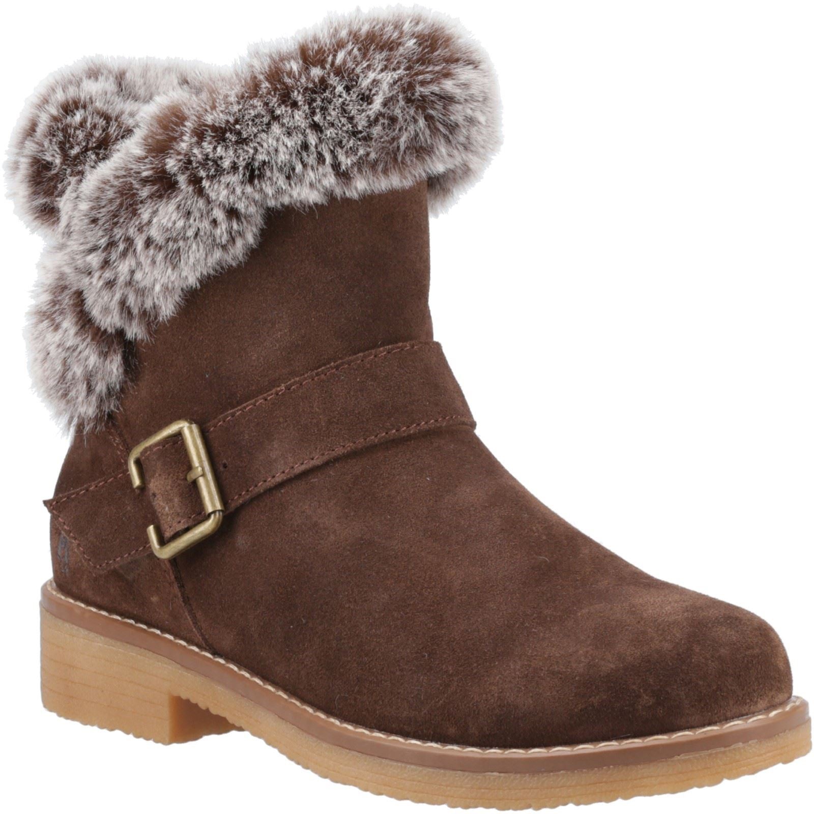 Hush Puppies Hannah Suede Women's Chocolate Wide Fit Winter Ankle Boots