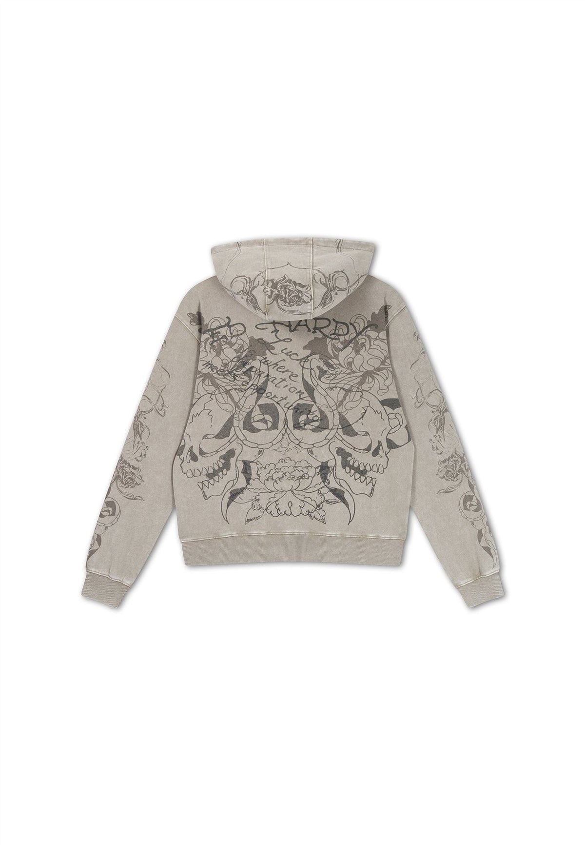 Ed Hardy Diamante Venom Stone Wash Relaxed Zip Thru Women's Grey Hoodie