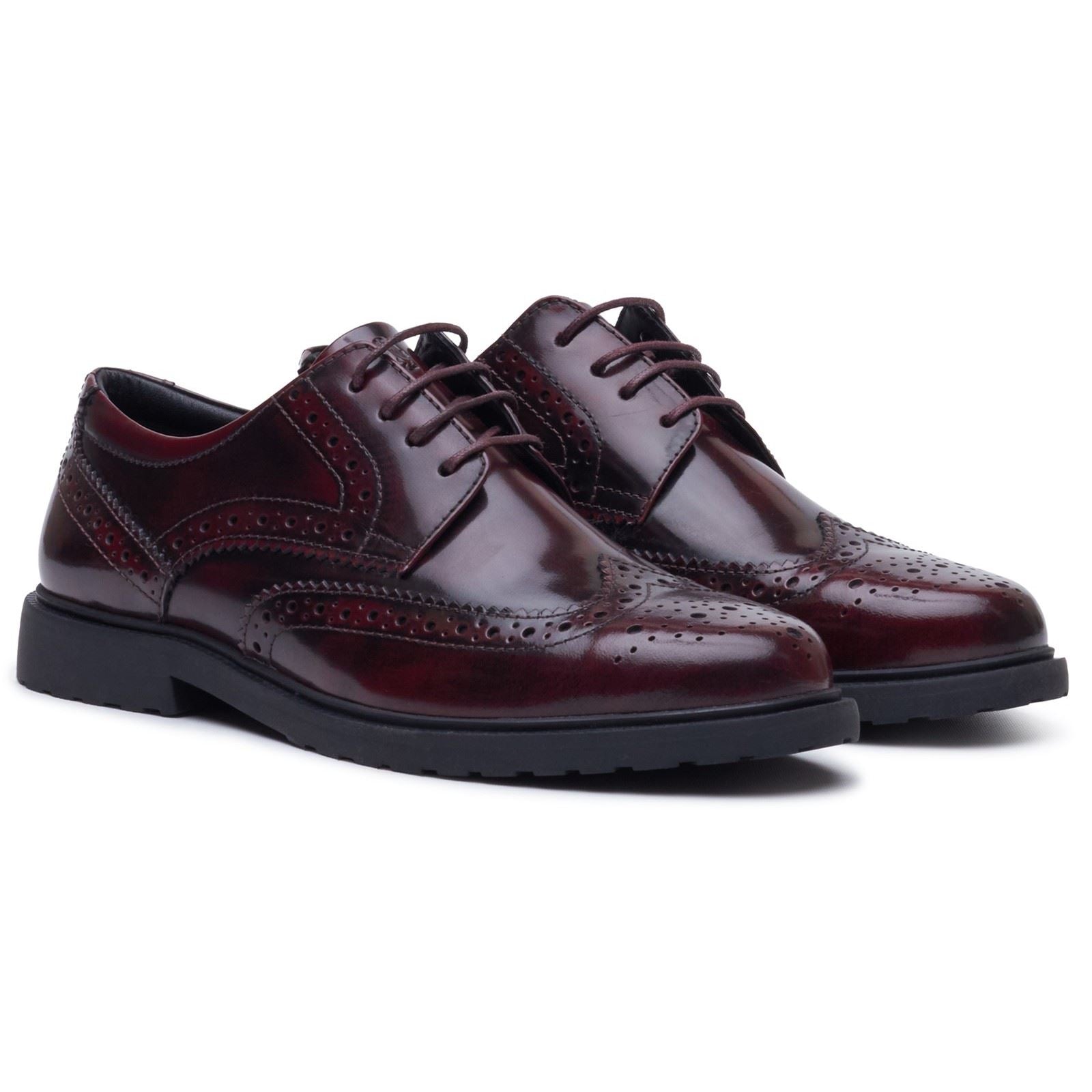Hush Puppies Verity Hi-Shine Leather Women's Plum Brogues Shoes