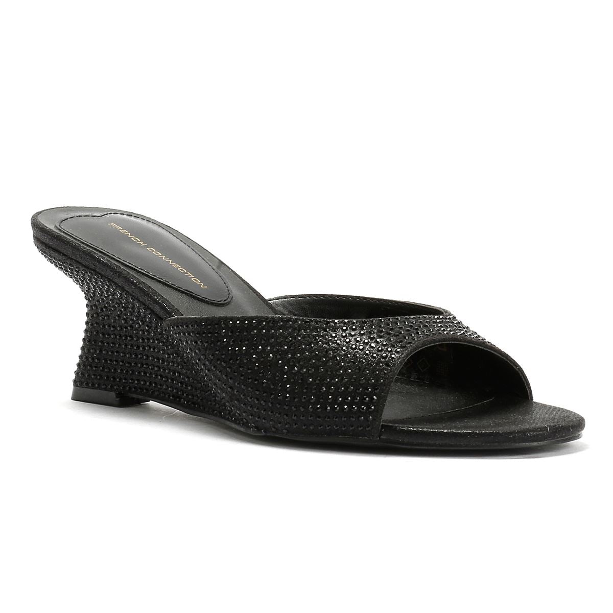 French Connection Tina Rhinestone Women's Black Wedge Sandals