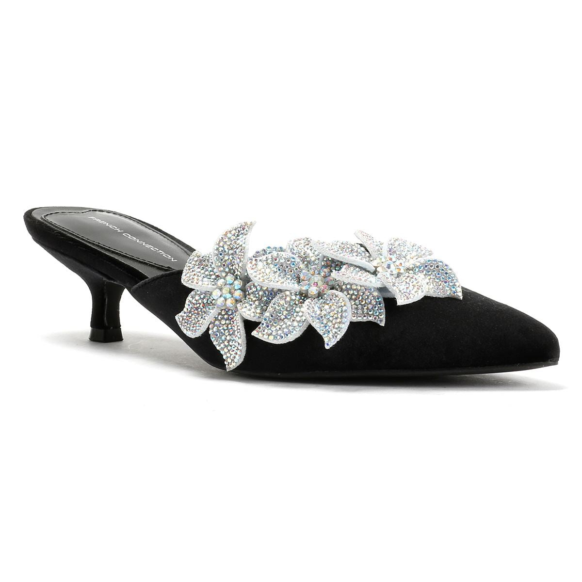 French Connection Victoria Velvet Kitten Heel Women's Black Mules