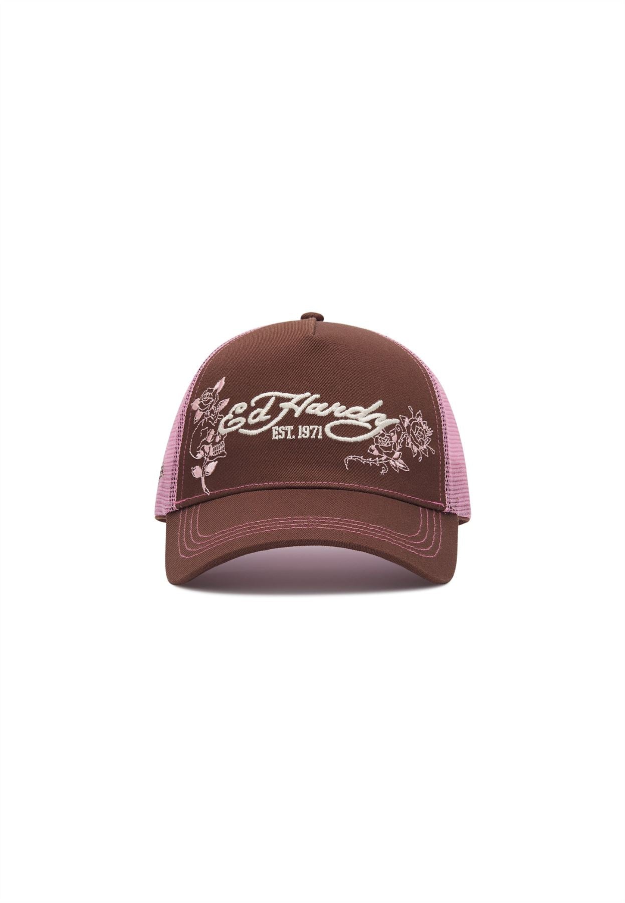 Ed Hardy Skull and Roses 5 Panel Brown Caps