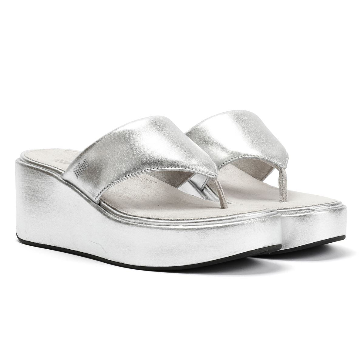 FitFlop Platfform Wedge Women's Silver Toe-Post Sandals