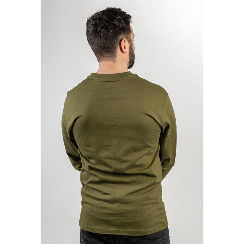 Caterpillar Trademark Banner Long Sleeve Cotton Men's Green T-Shirt