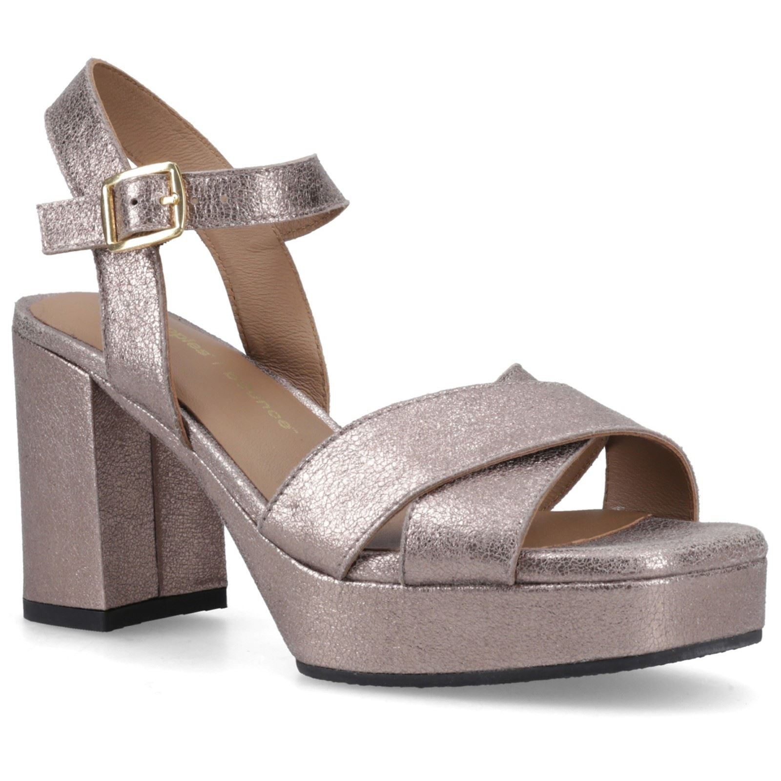 Hush Puppies Ophelia Leather Heel Suede Women's Pewter Slim Fit Sandals