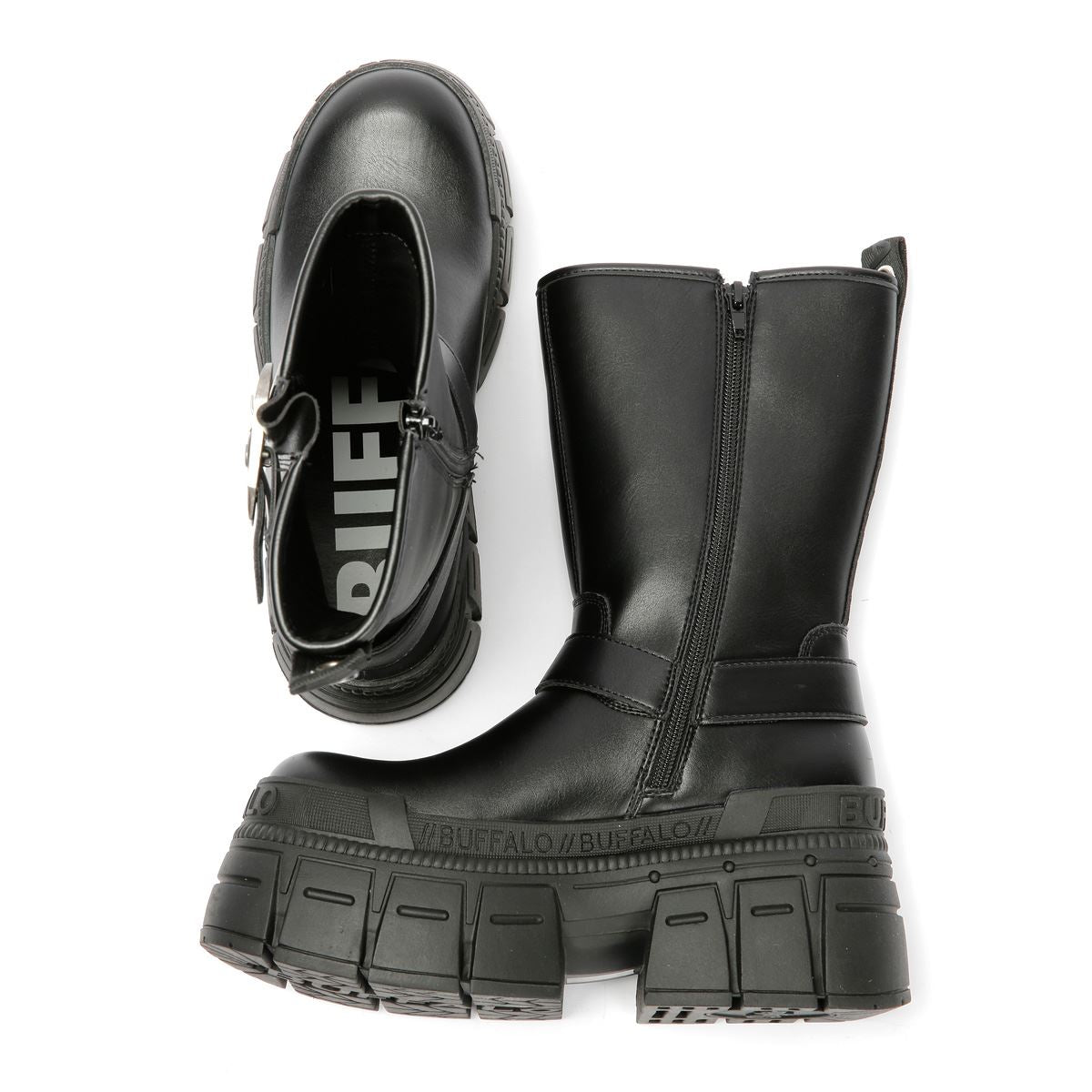 Buffalo Gospher Biker Mid Vegan Women's Black Boots