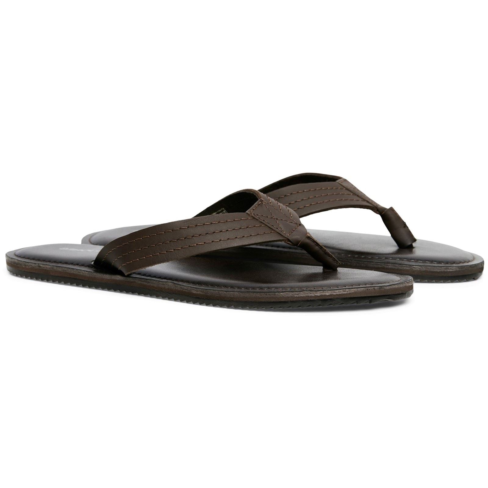 Jack & Jones Washton Leather Men's Brown Stone Flip Flops