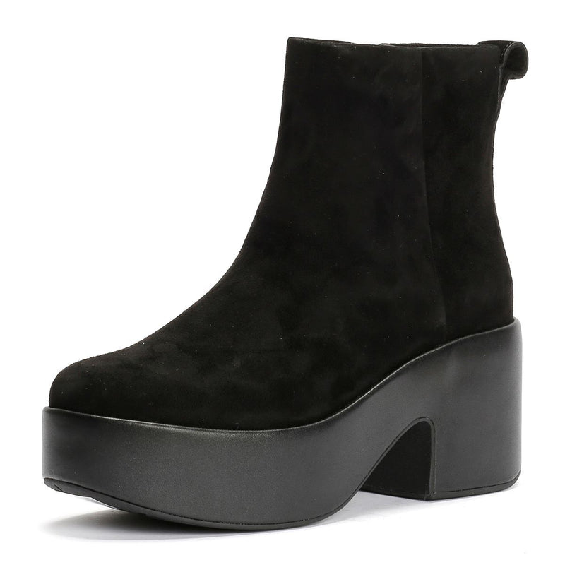 FitFlop Platfforms Heeled Suede Women's Black Ankle Boots