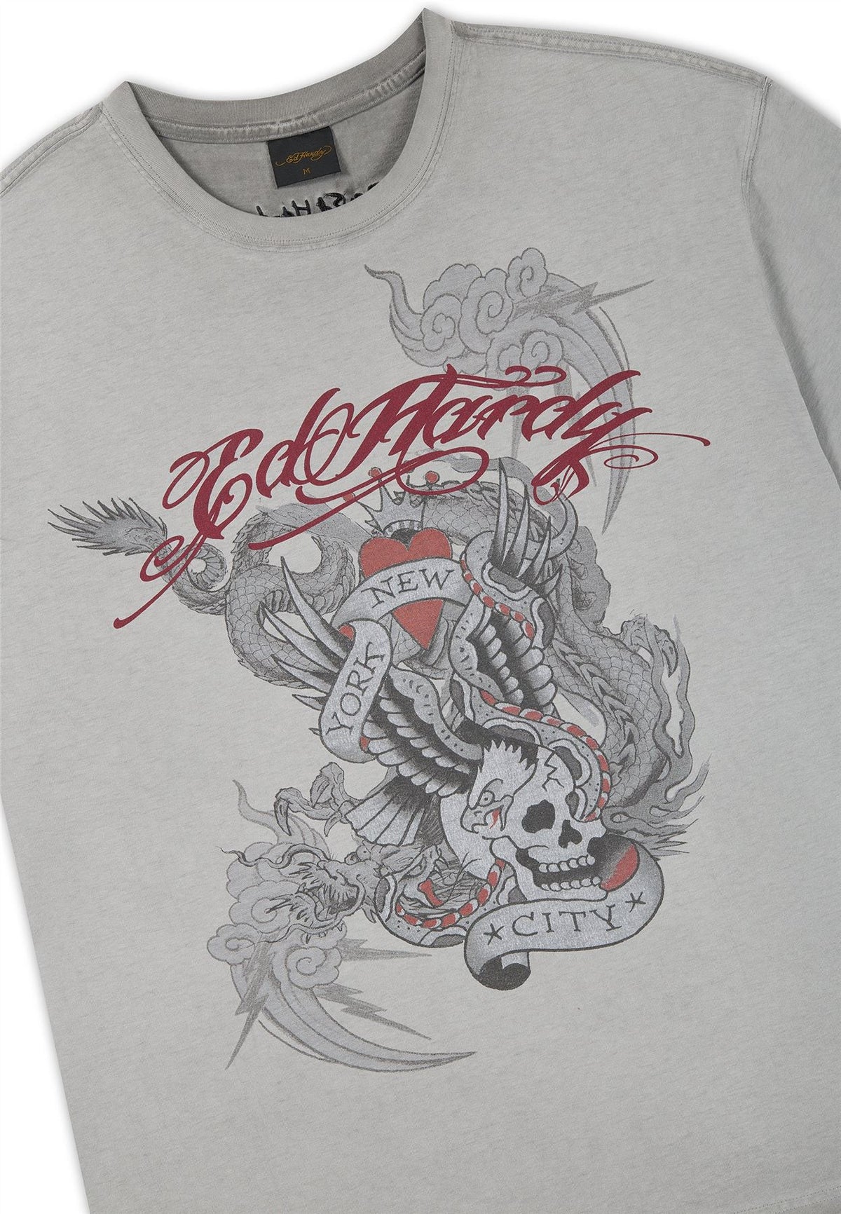 Ed Hardy Oil Wash New York Graphic Relaxed Men's Grey T-Shirts