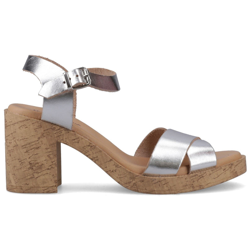 Hush Puppies Georgia Cork Leather Women's Silver Sandals