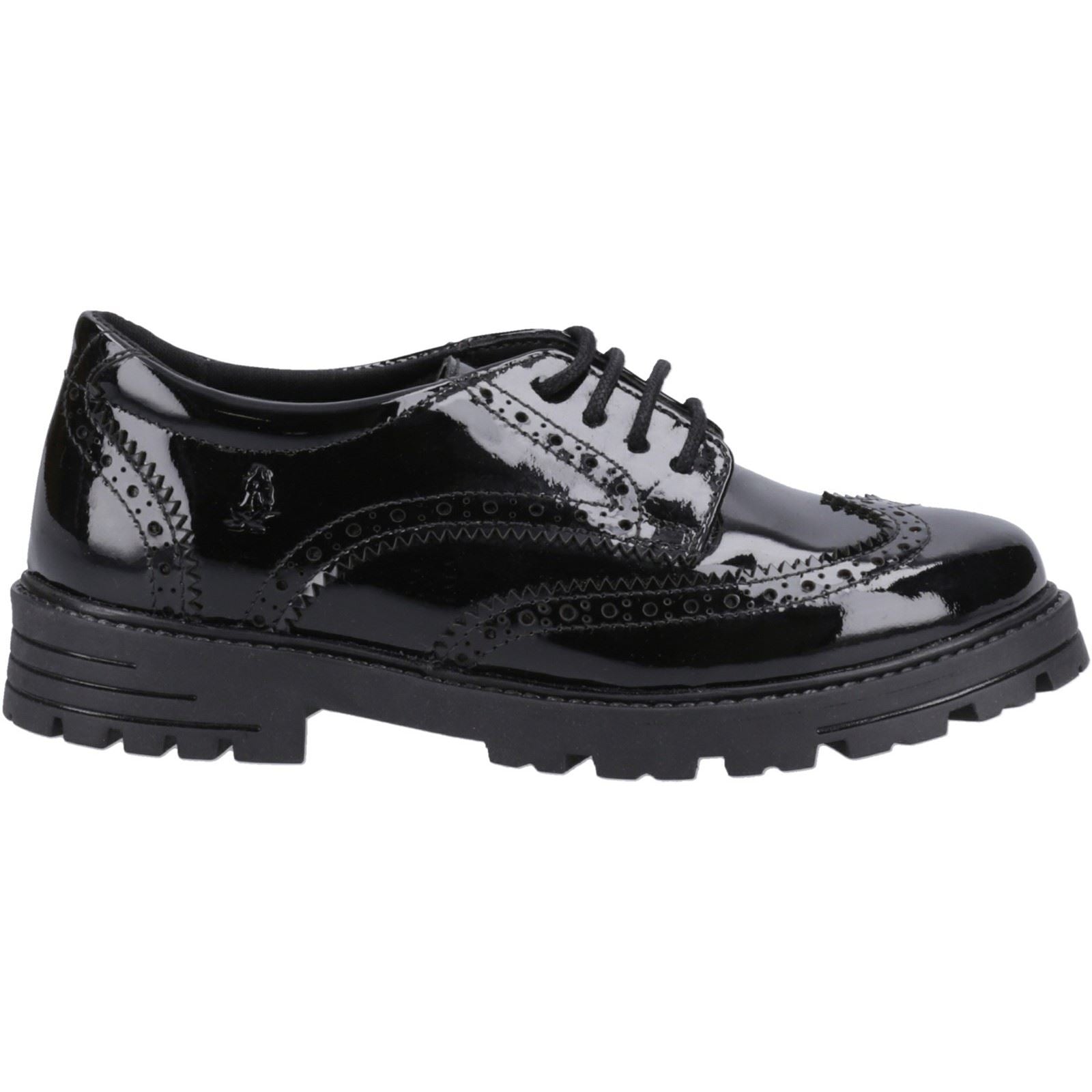 Hush Puppies Maxine Patent Senior Leather Girls's Black Brogues