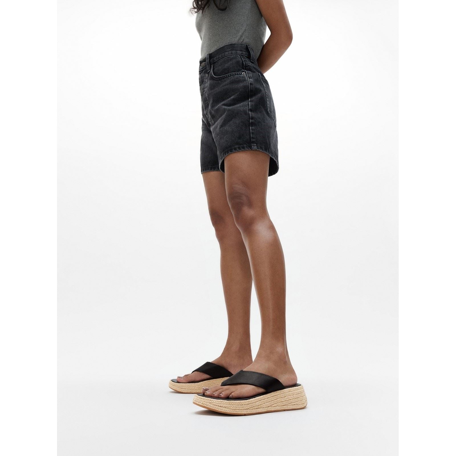 Fitflop F-Mode Toe Post Espadrille Leather Women's Black Sandals