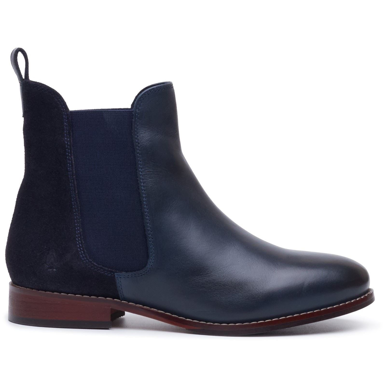 Hush Puppies Colette Leather Women's Navy Wide Fit Flat Chelsea Boots