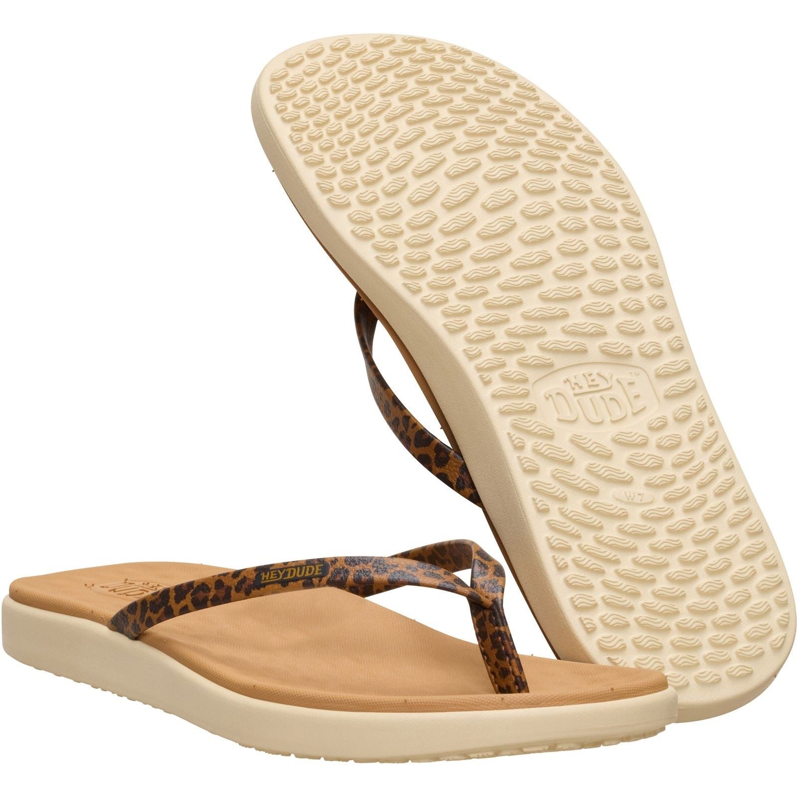 HEYDUDE Maui Breeze Polyurethane Women's Tan Leopard Flip Flops