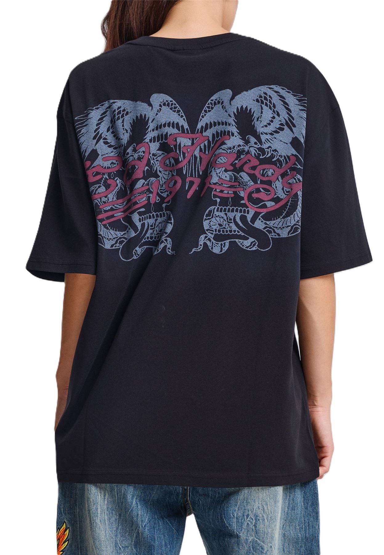 Ed Hardy Brave Hearts True Washed Relaxed Women's Black T-Shirts