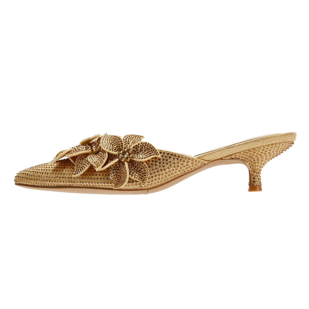 French Connection Victoria Velvet Kitten Heel Women's Gold Mules