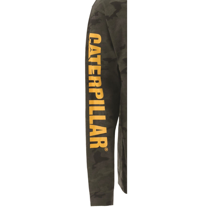 Caterpillar Trademark Banner Long Sleeve Cotton Men's Green T-Shirt