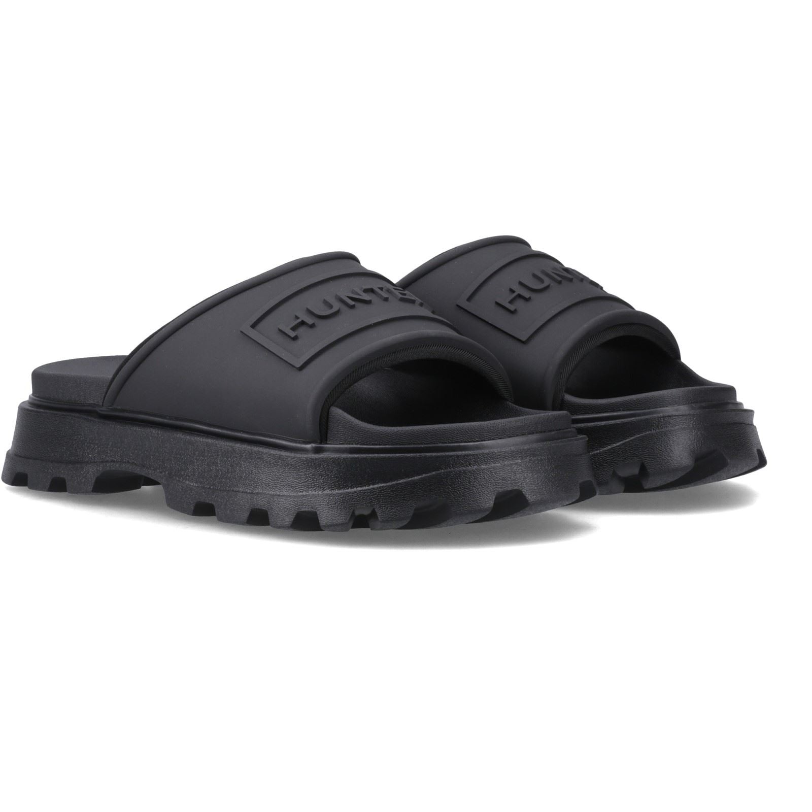 Hunter Moulded Stacked Slider Synthetic Women's Black Slides