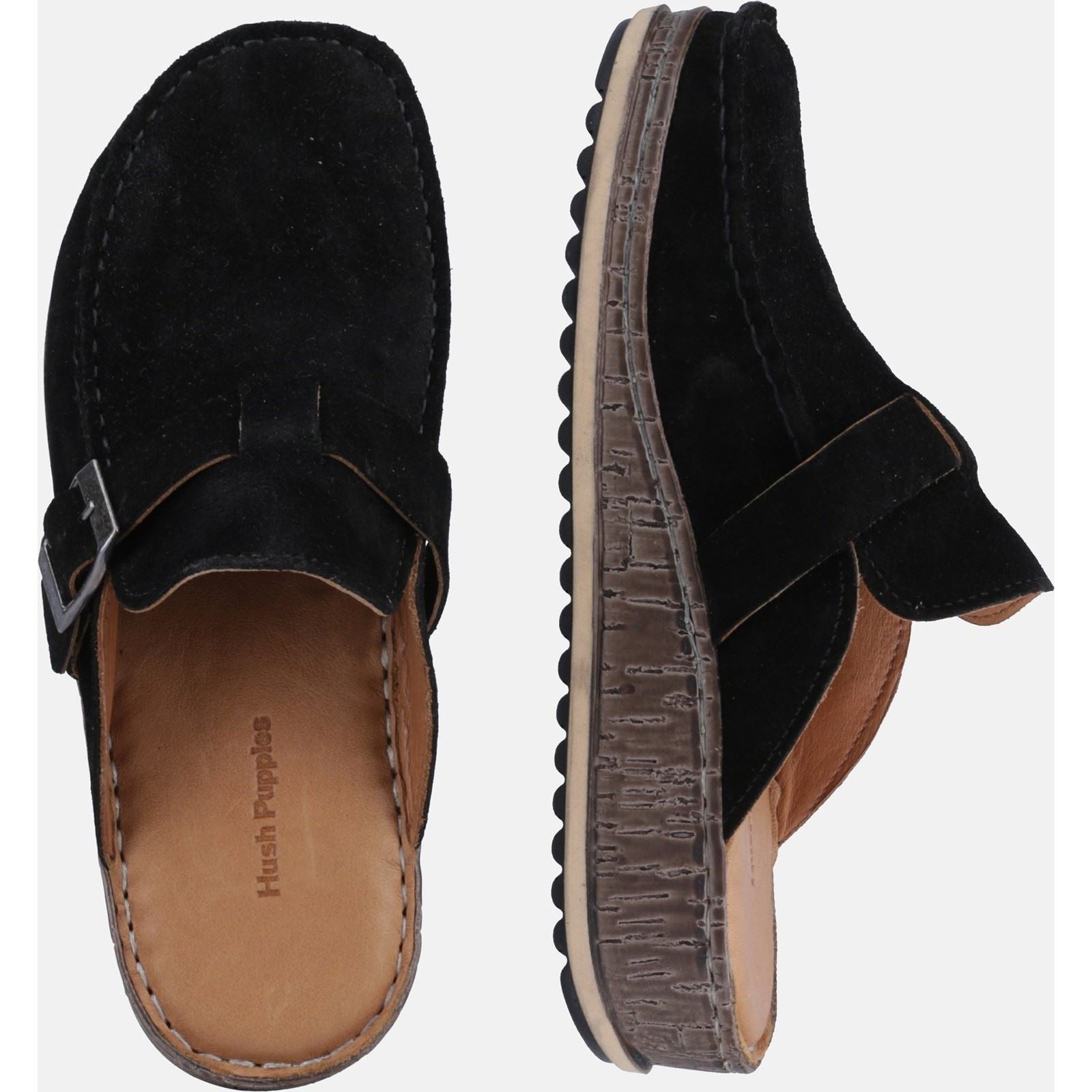 Hush Puppies Sorcha Mule Leather Women's Black Suede Sandals