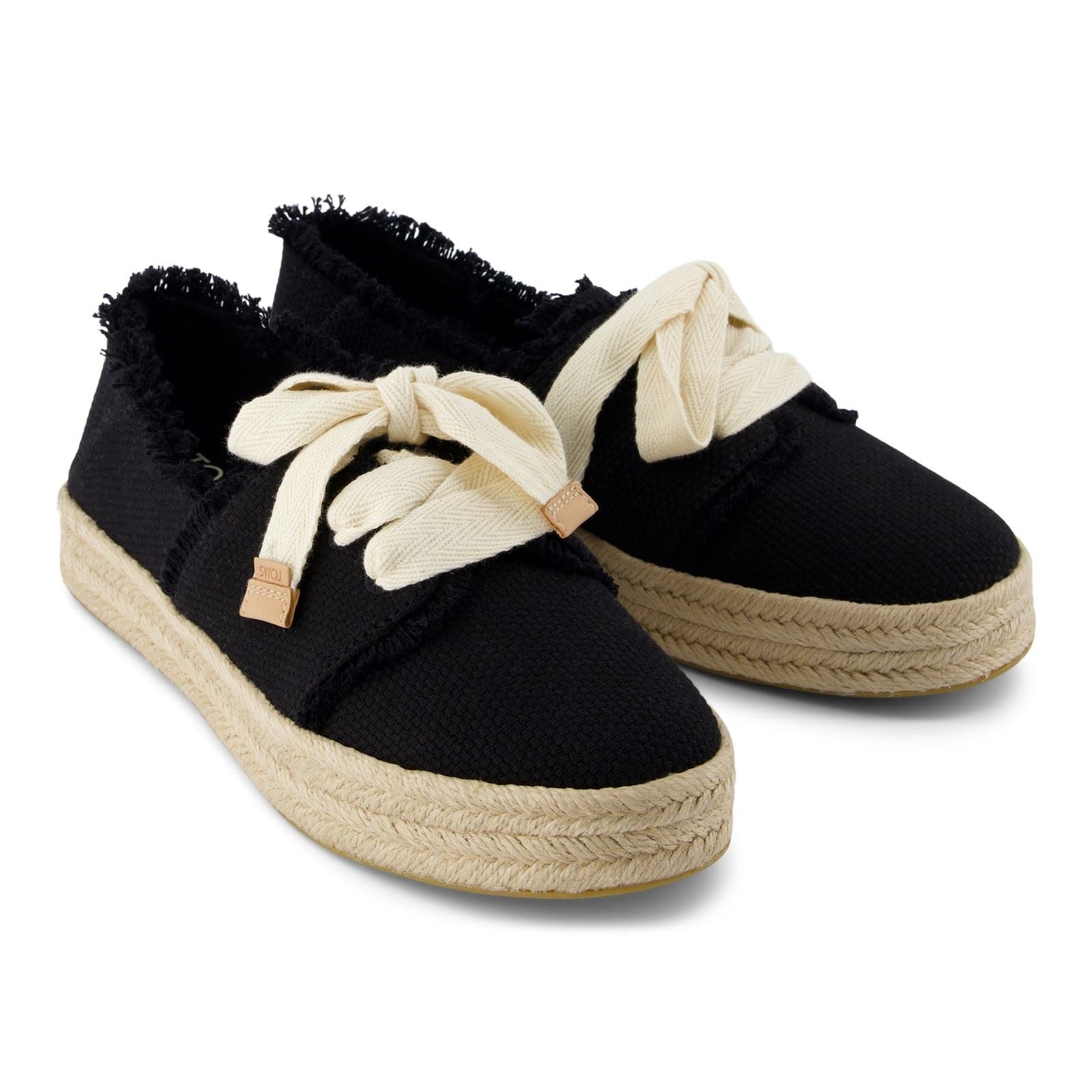 TOMS Carolina Lace Up Cotton Women's Black Beachside Espadrilles