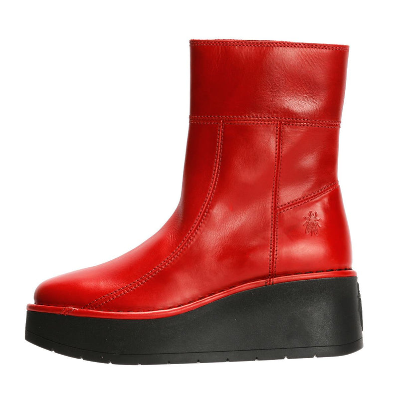 Fly London Hann Wedge Leather Women's Red Boots