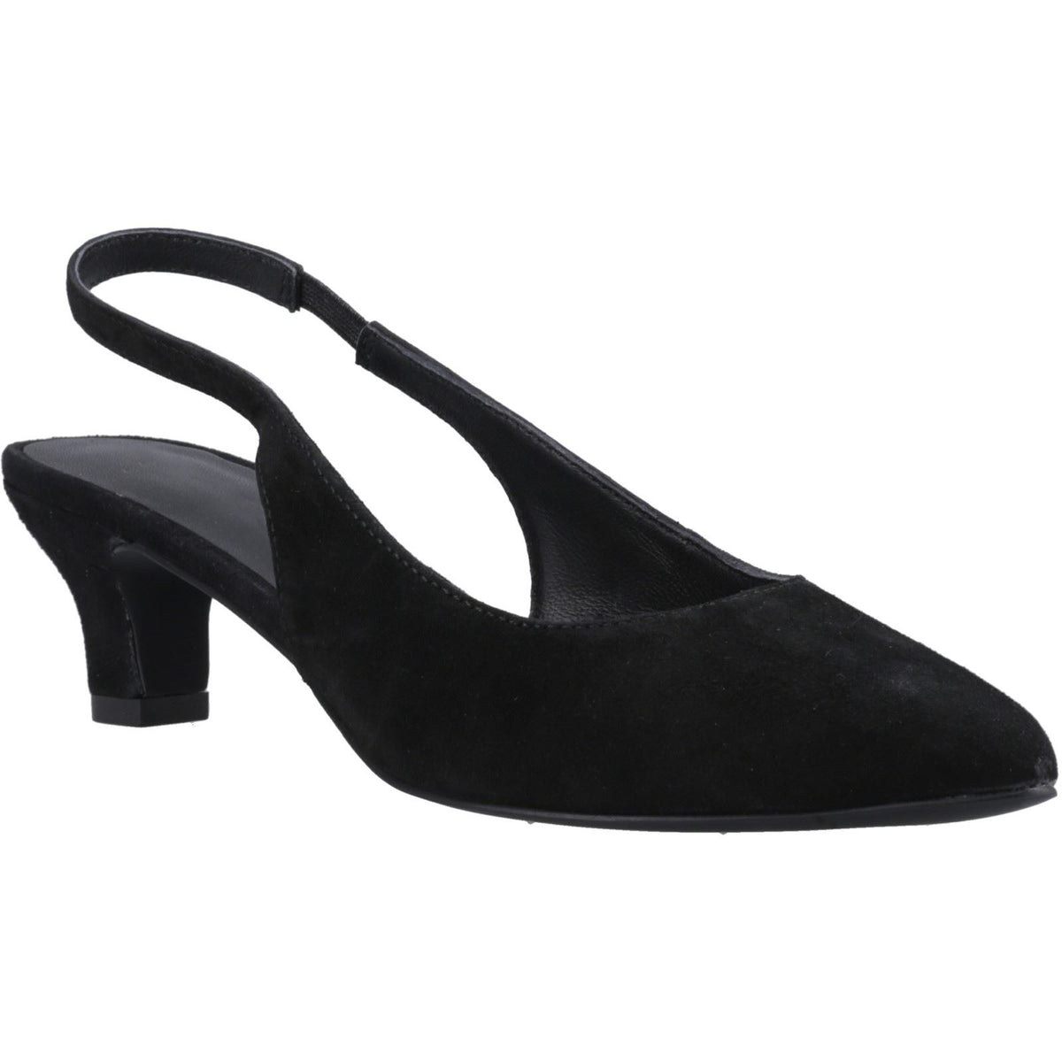Hush Puppies Nahla Suede Heel Leather Women's Black Round Slingback Shoes