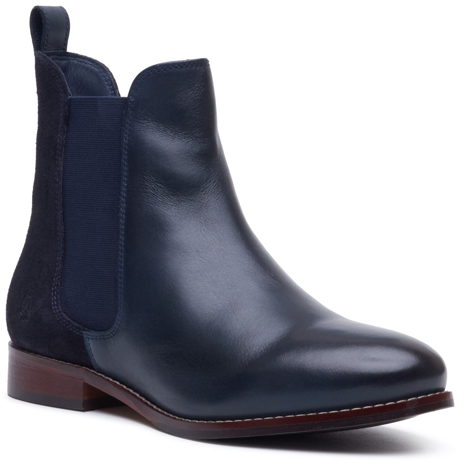Hush Puppies Colette Leather Women's Navy Wide Fit Flat Chelsea Boots