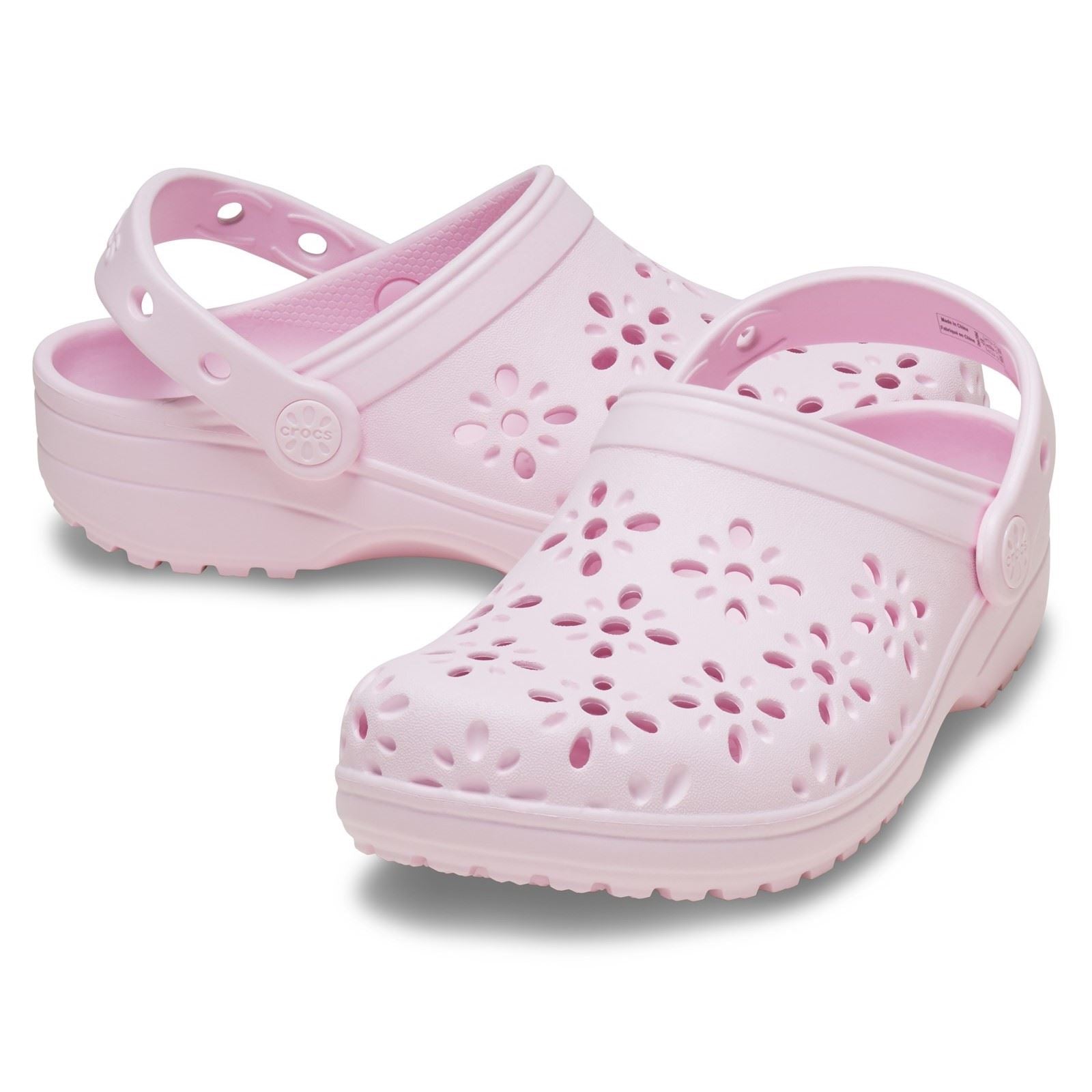 Crocs Classic Floral Cut Out EVA Unisex Kid's Pink Milk Clogs