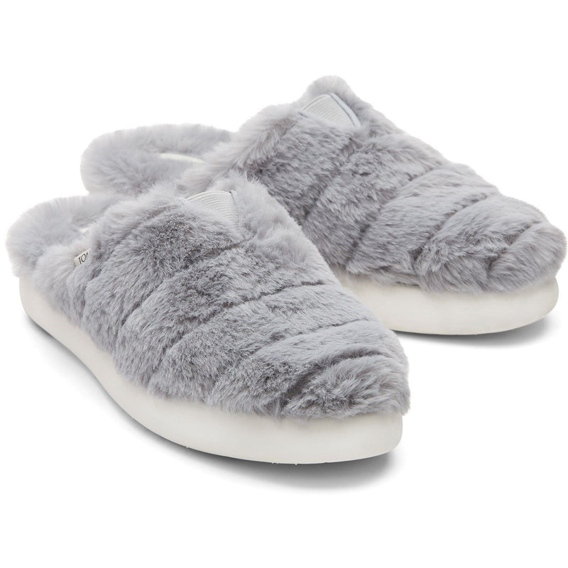 TOMS Alpargata Mallo Polyester Faux Fux Women's Mid Grey Faux Fur Mules