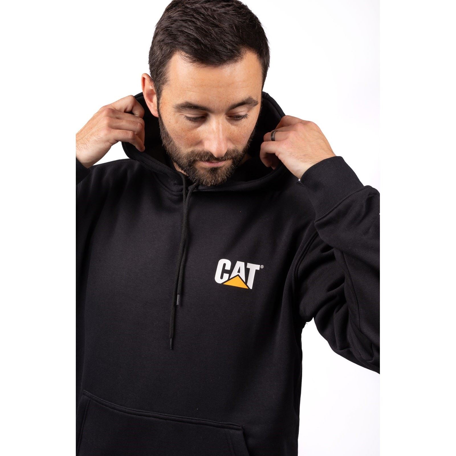 Caterpillar Trademark Banner Cotton Men's Black Hooded Sweatshirt