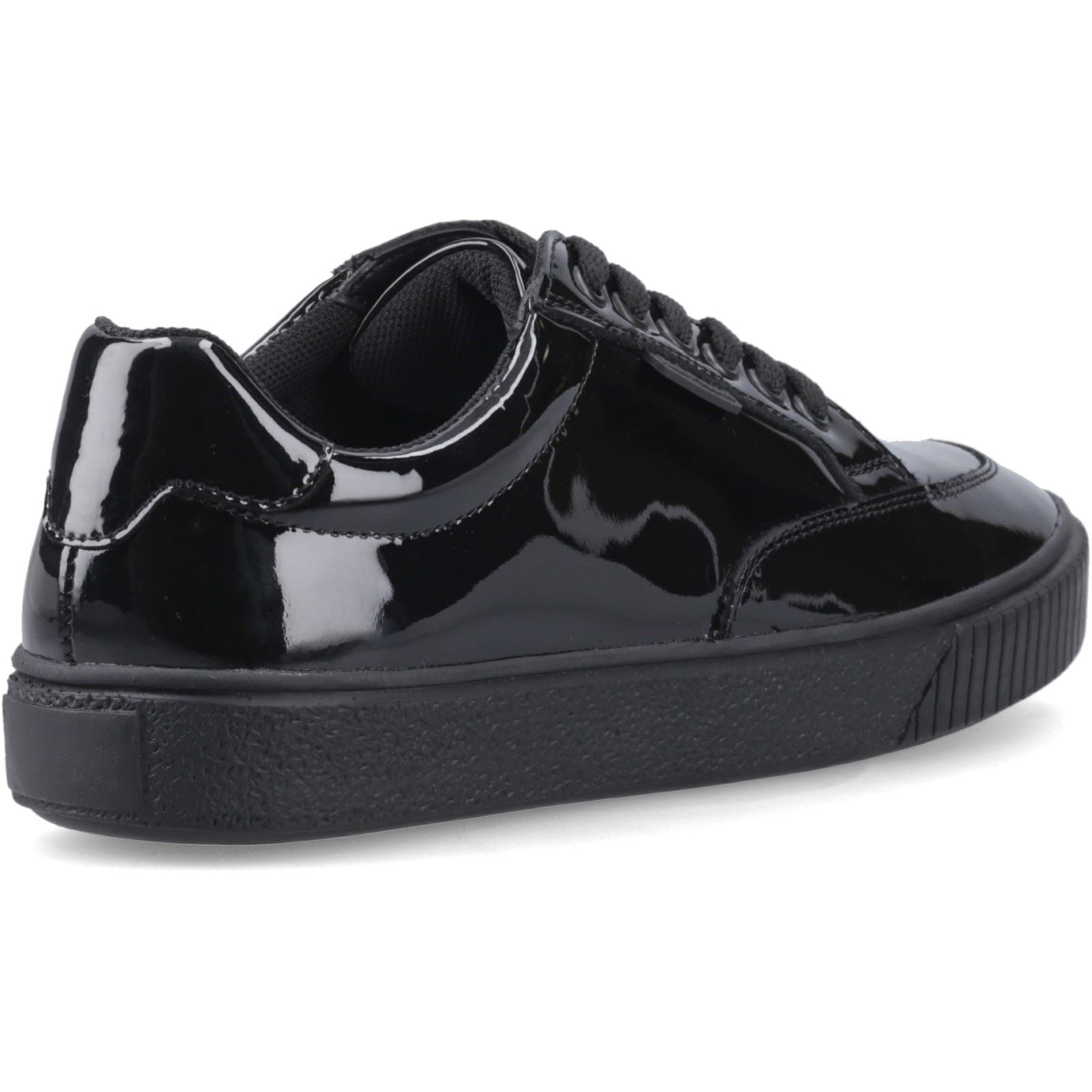Hush Puppies Evelyn Lace Snr Leather Girl's Black Patent Lace-Up Shoes