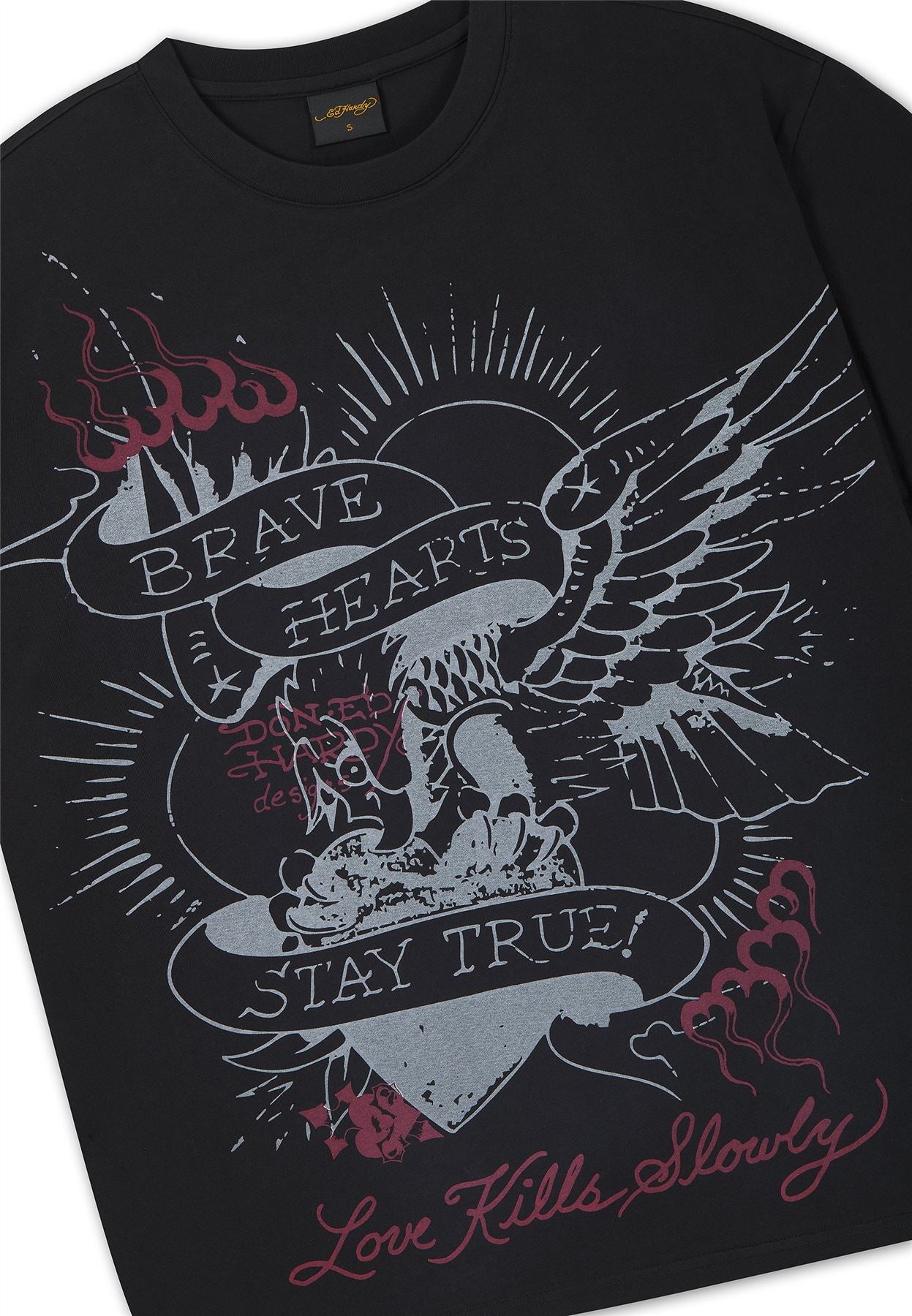 Ed Hardy Brave Hearts True Washed Relaxed Women's Black T-Shirts