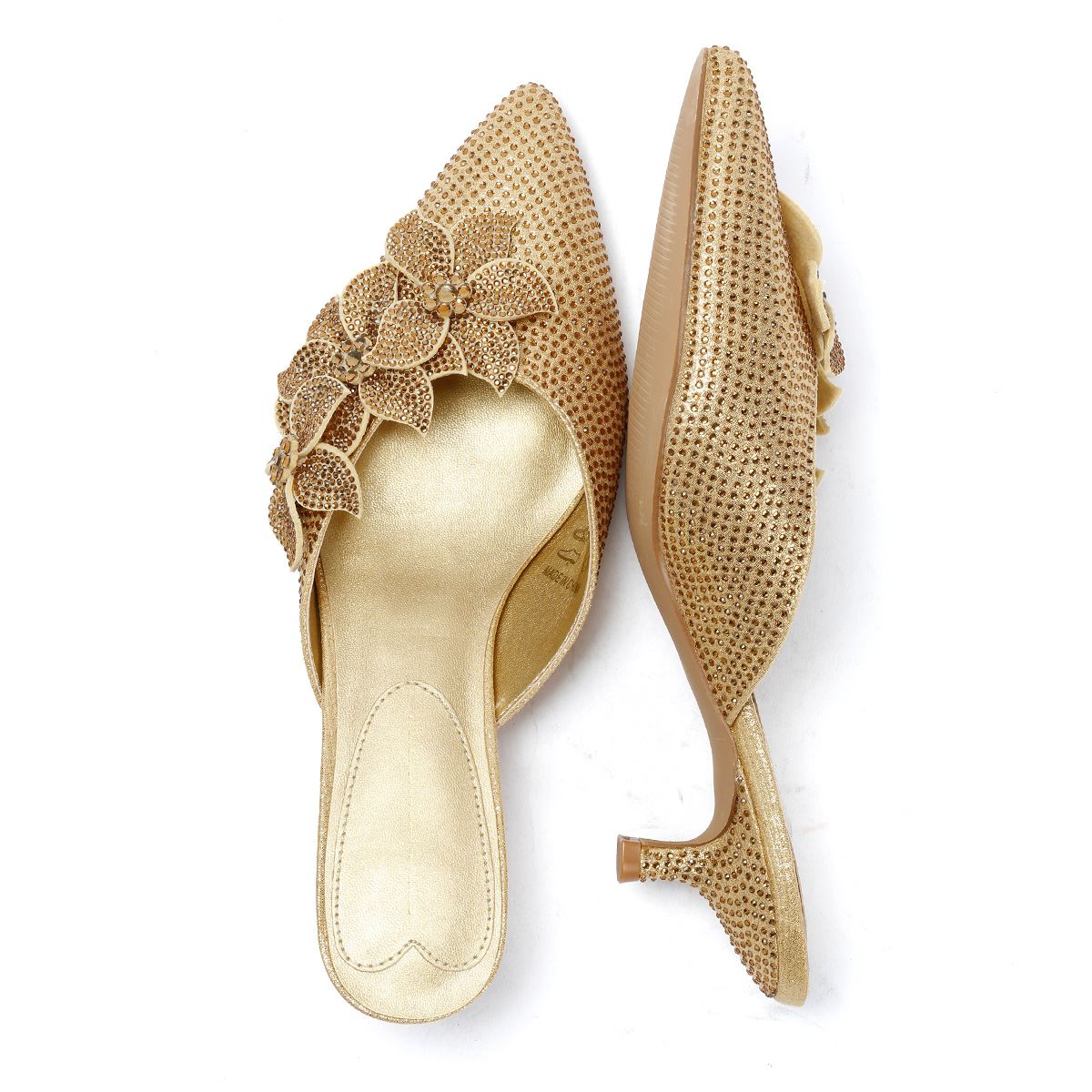 French Connection Victoria Velvet Kitten Heel Women's Gold Mules