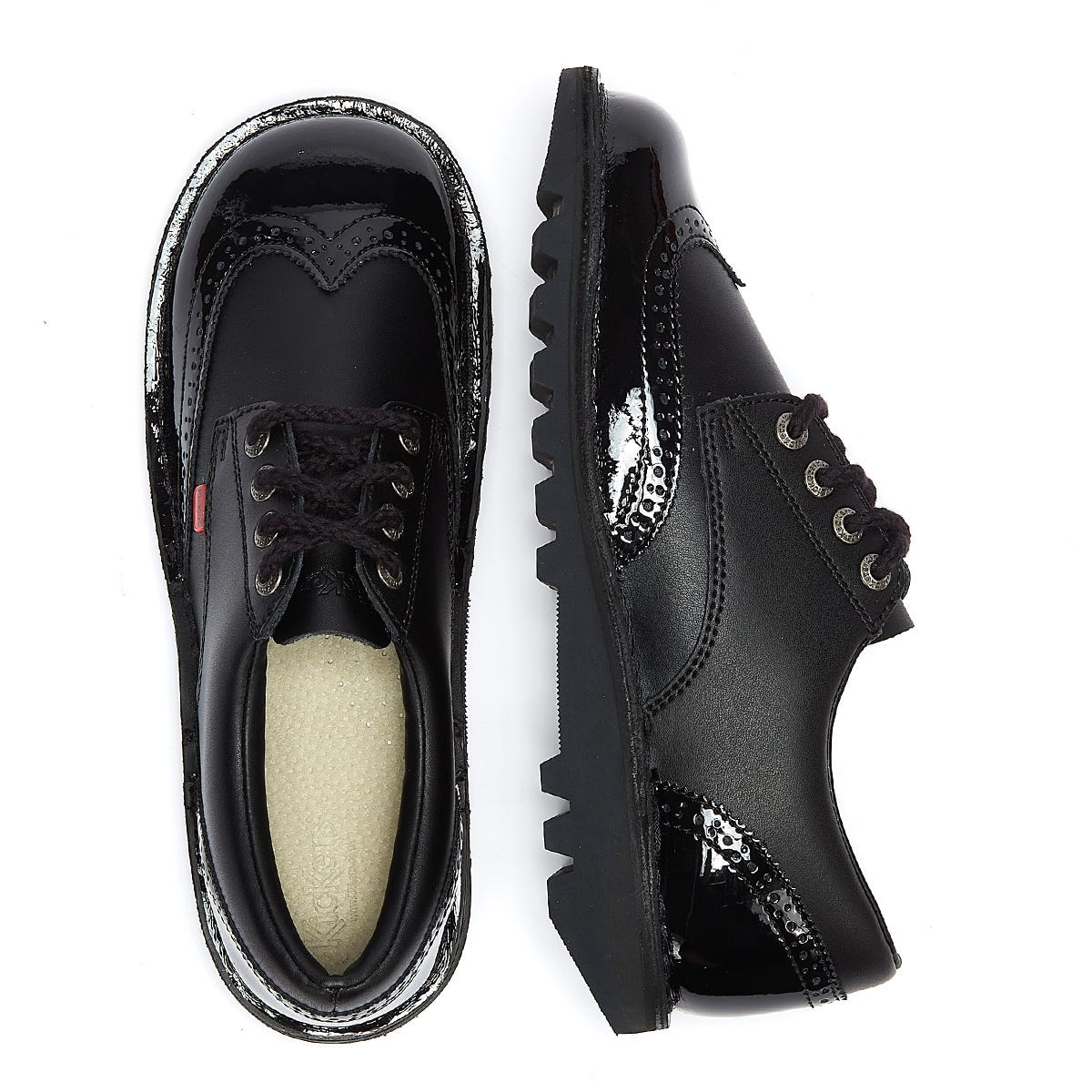 Kickers Womens Kick Lo Black Brogue Leather